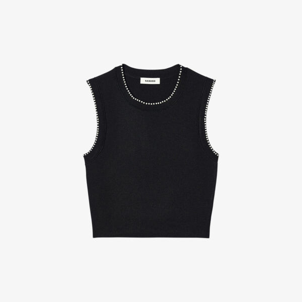 

Джемпер без рукавов из эластичной ткани с отделкой искусственным жемчугом Sandro, цвет noir / gris