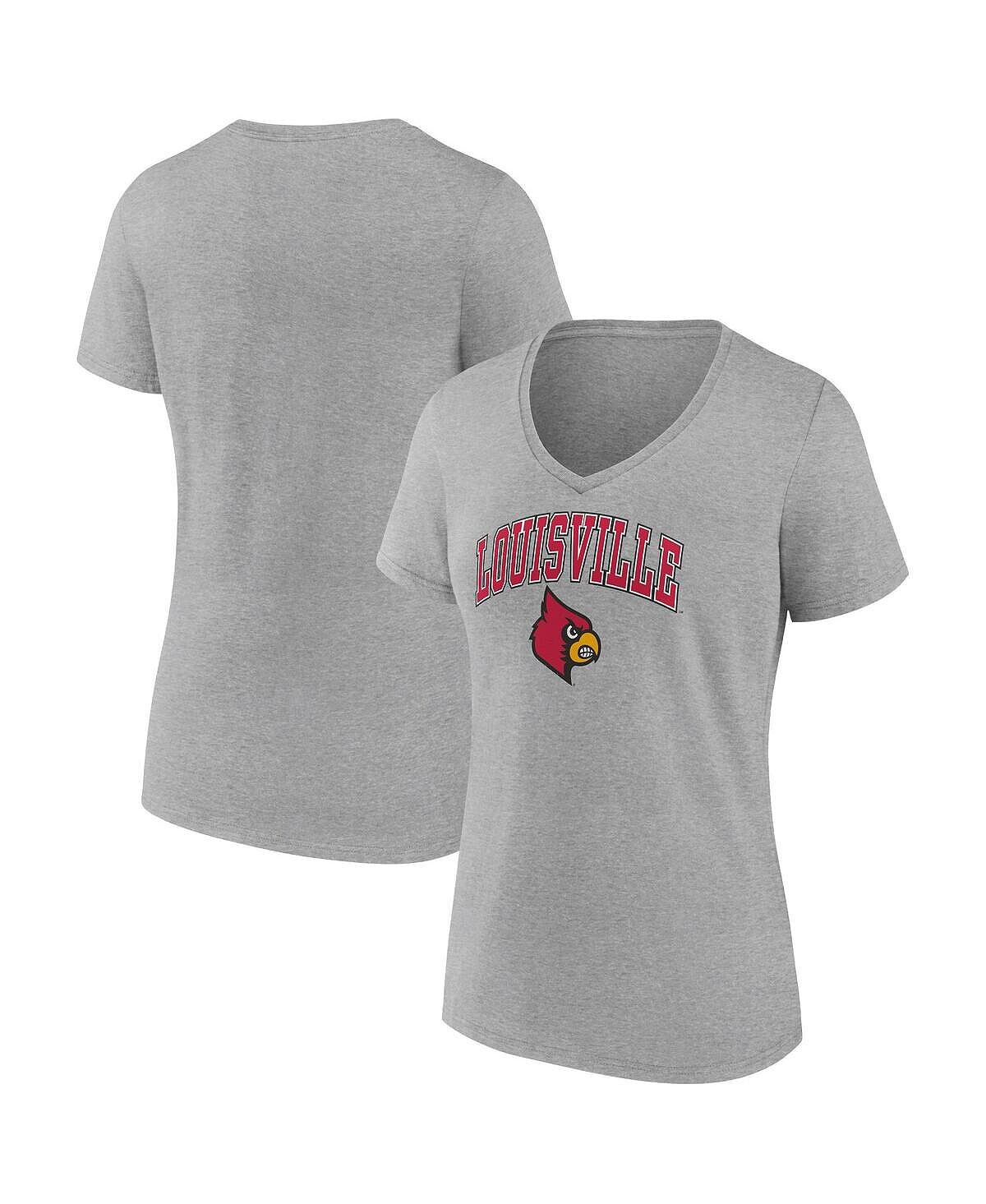 

Женская футболка с v-образным вырезом с логотипом Heather Grey Louisville Cardinals Evergreen Campus Fanatics
