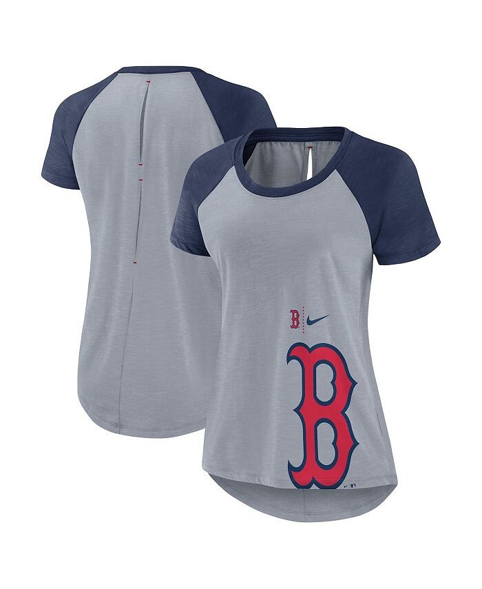 

Женская модная футболка Heather Grey Boston Red Sox Summer Breeze Raglan Nike, серый
