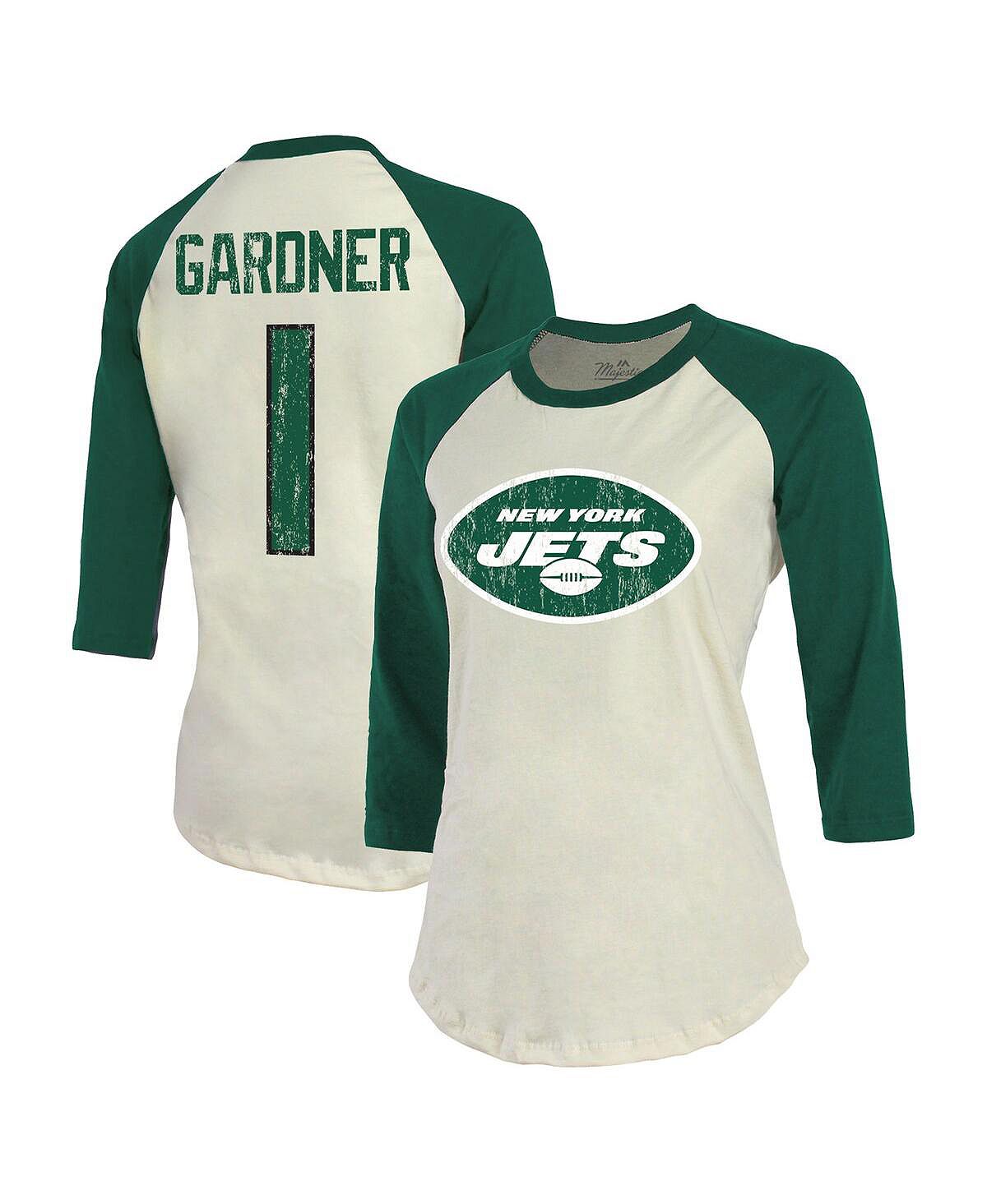 Женские нитки Ahmad Sauce Gardner Cream, Green New York Jets Имя и номер  игрока Футболка реглан с рукавами 3/4 Majestic