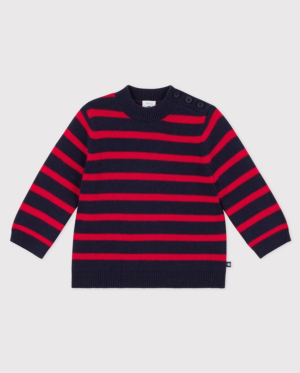 

Свитер из шерсти и хлопка с матросскими полосками для ребенка Petit Bateau, синий