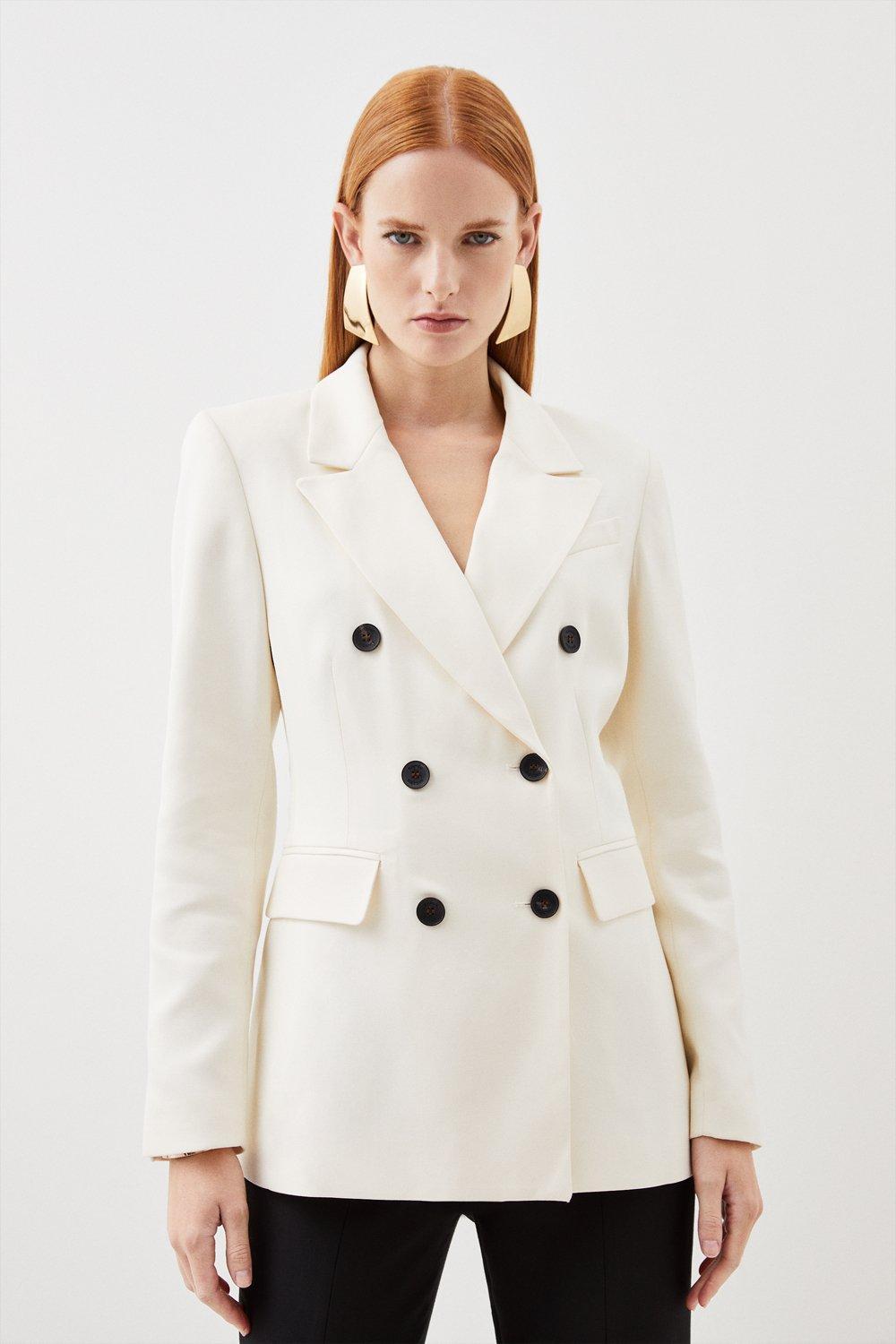 цена Приталенный двубортный пиджак Karen Millen, белый