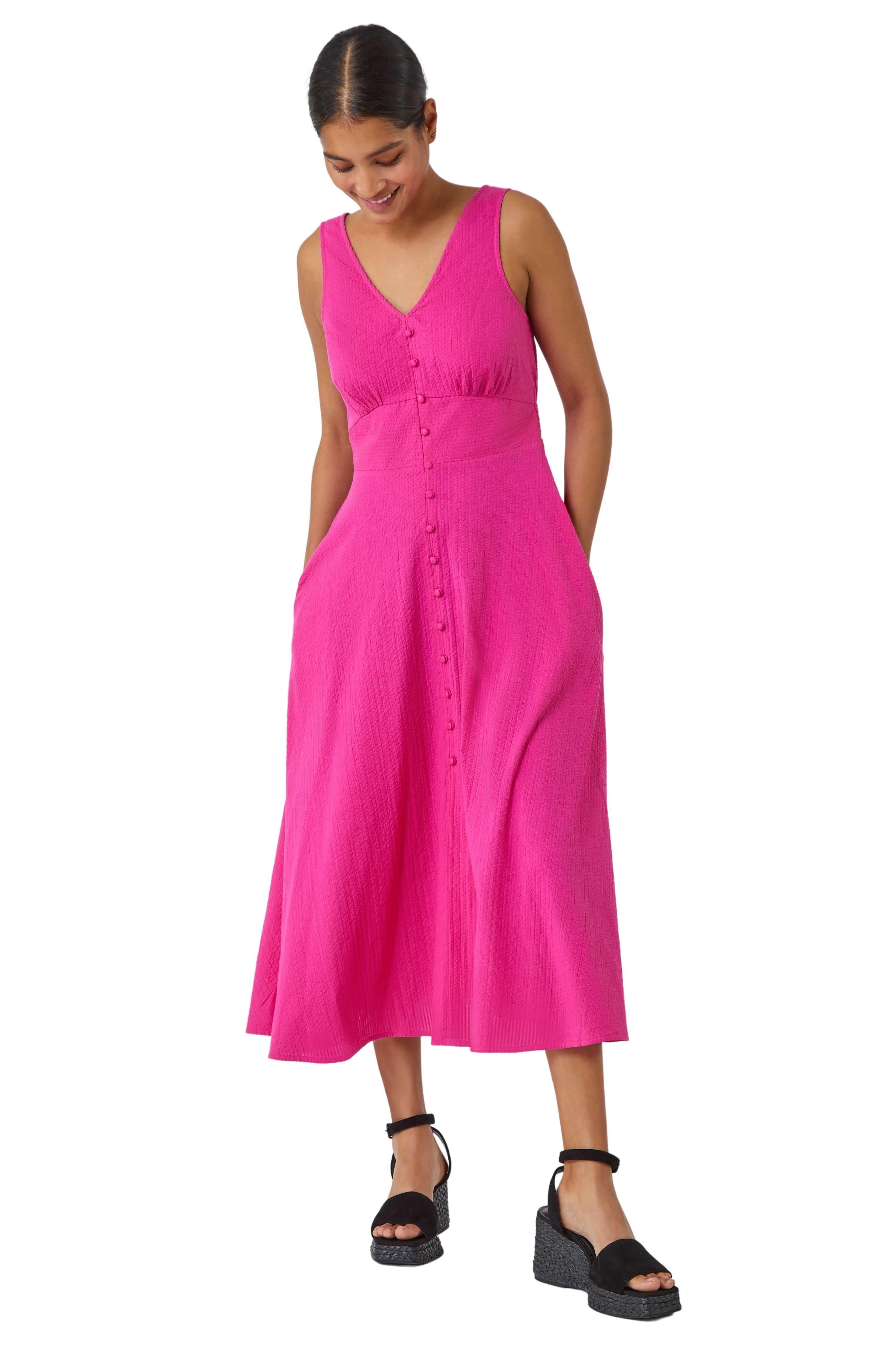 цена Хлопковое платье миди без рукавов с пуговицами Roman, розовый