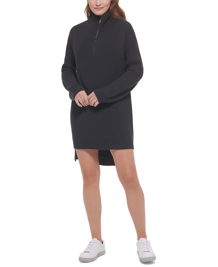 Женское платье-свитер с высокой и низкой молнией до половины Calvin Klein Jeans, черный платье с пайетками calvin klein jeans бежевый