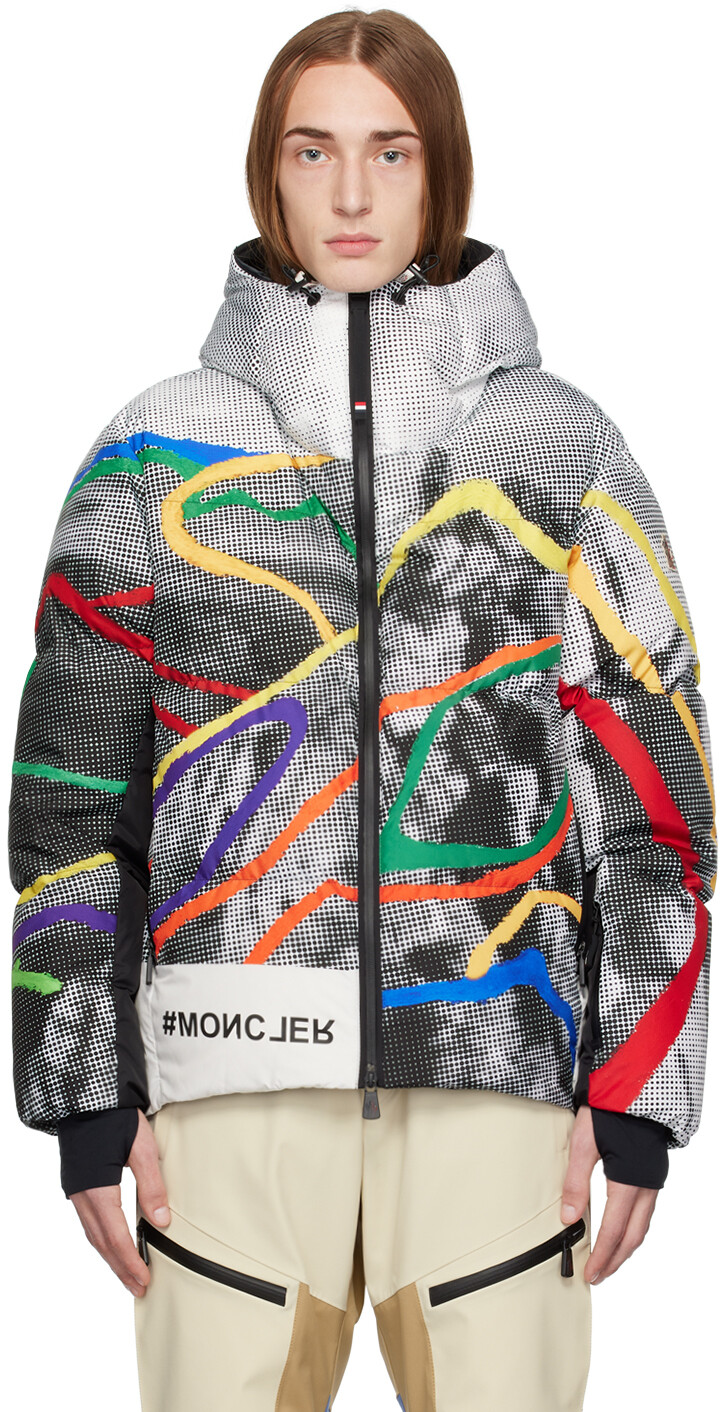 

Moncler Grenoble Бело-черный пуховик с принтом