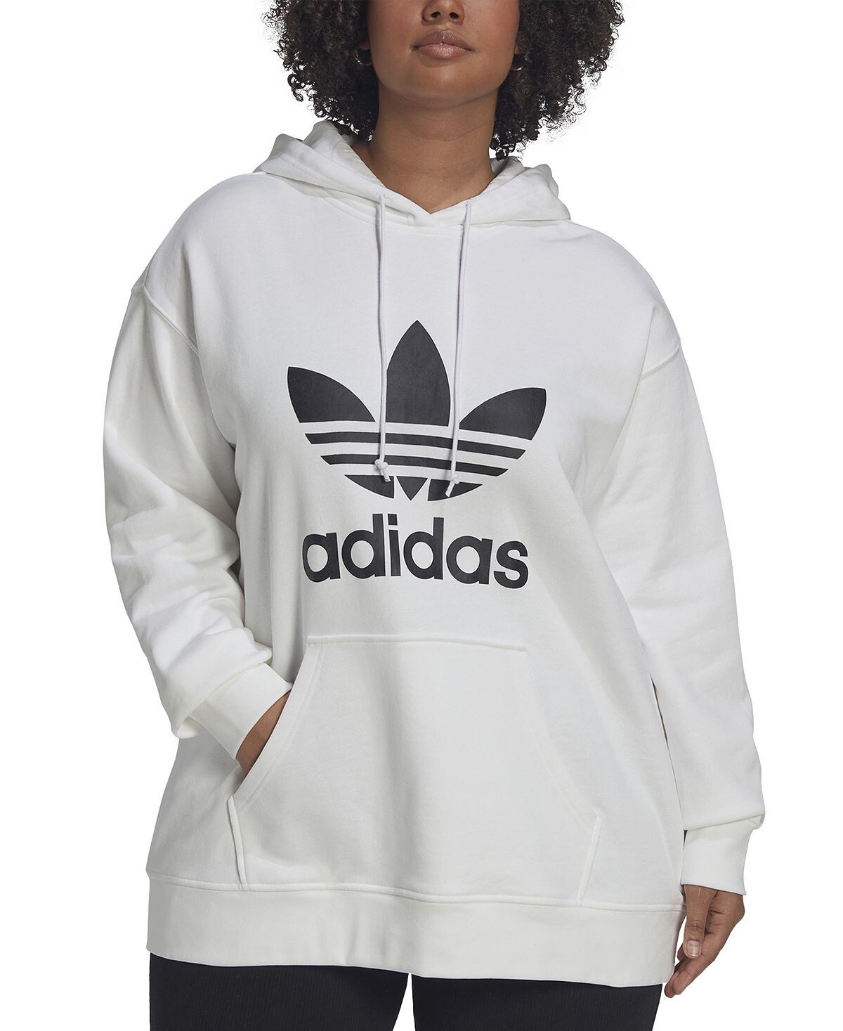 

Толстовка с капюшоном и трилистником больших размеров adidas, белый
