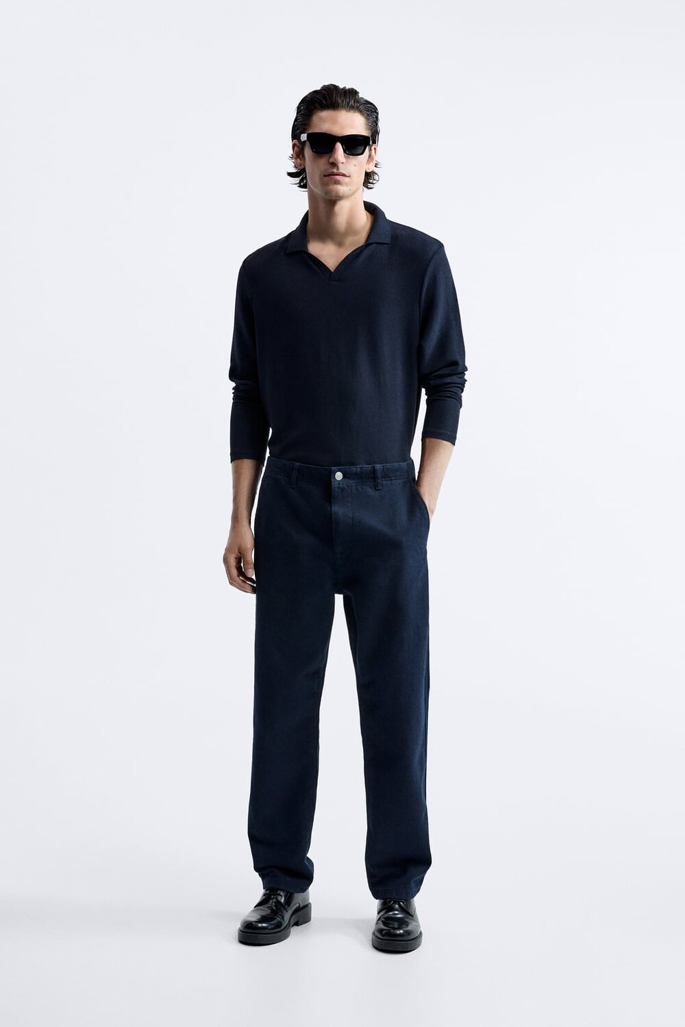 

Свитер поло с разрезами ZARA, синий