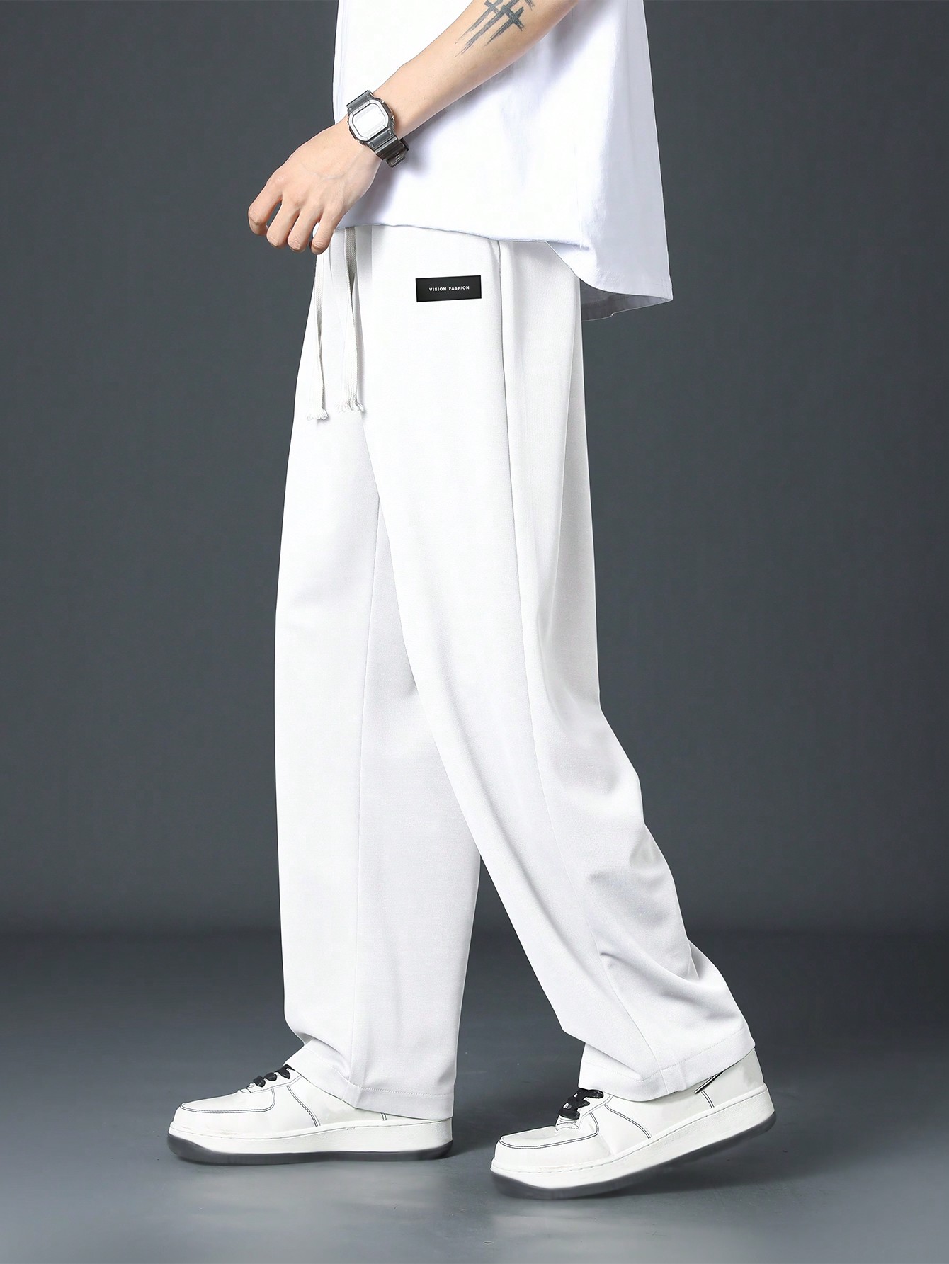 Мужские простые повседневные длинные брюки цвета хаки с завязками на талии, белый мужские спортивные штаны с завязками на талии и эластичными манжетами черный