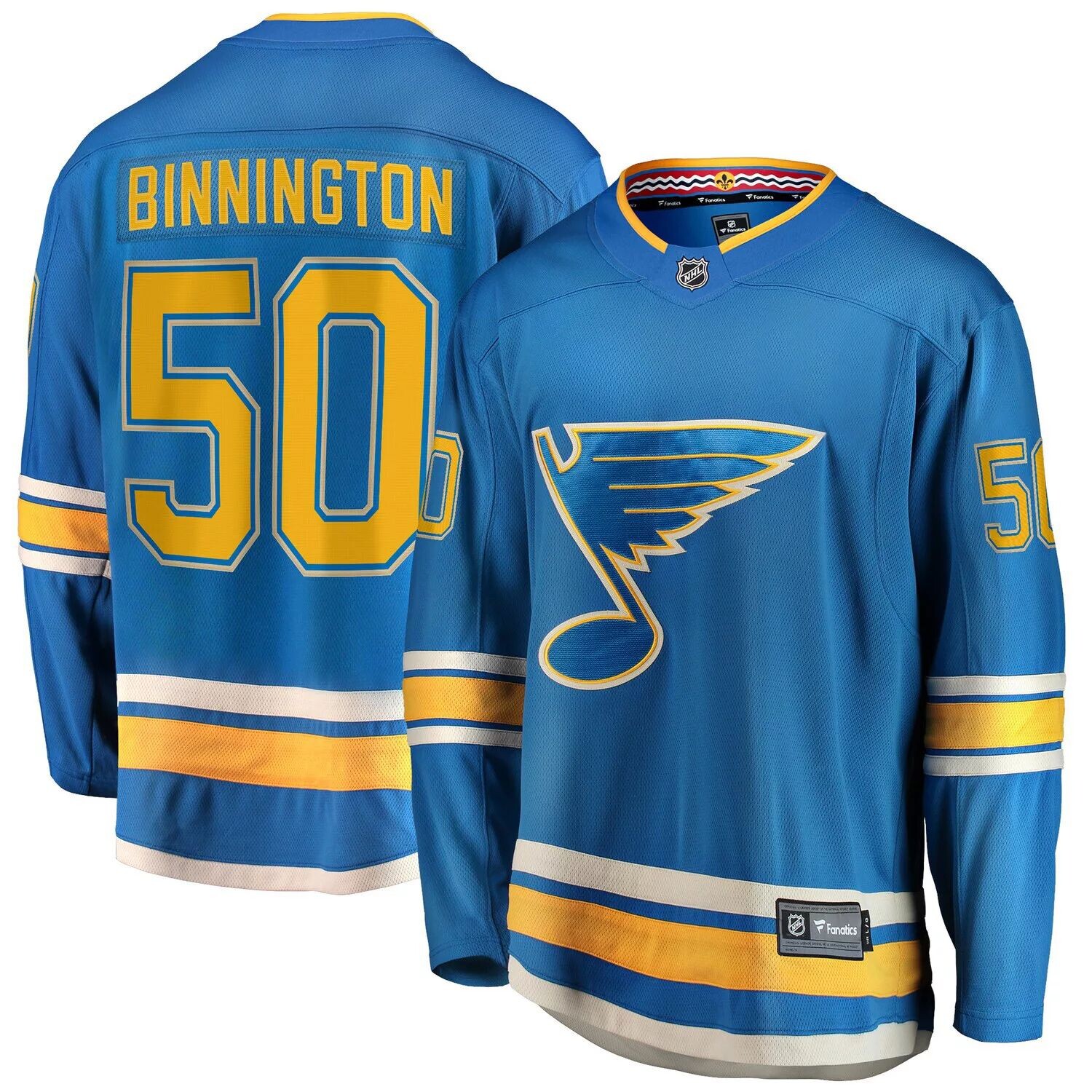 

Мужская фирменная синяя футболка Jordan Binnington St. Louis Blues 2018/19 альтернативного премьер-министра отколовшегося игрока Fanatics, Синий