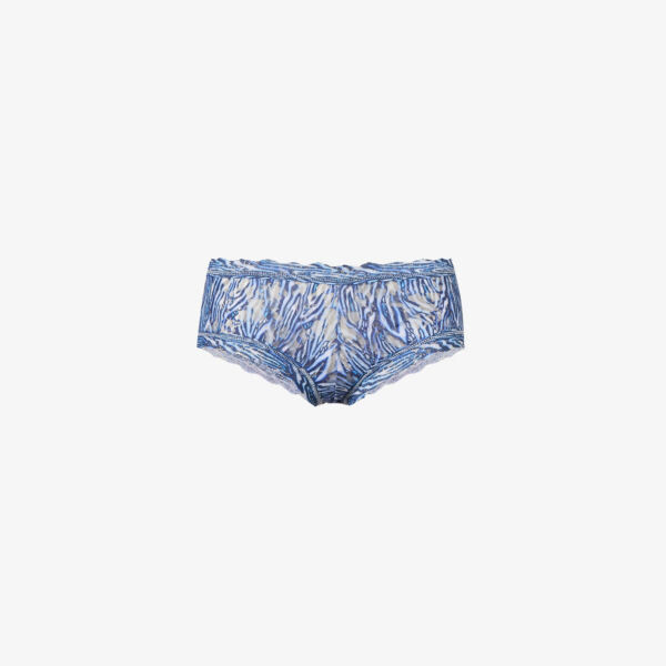 

Фирменные кружевные трусы средней посадки с животным принтом Hanky Panky, синий