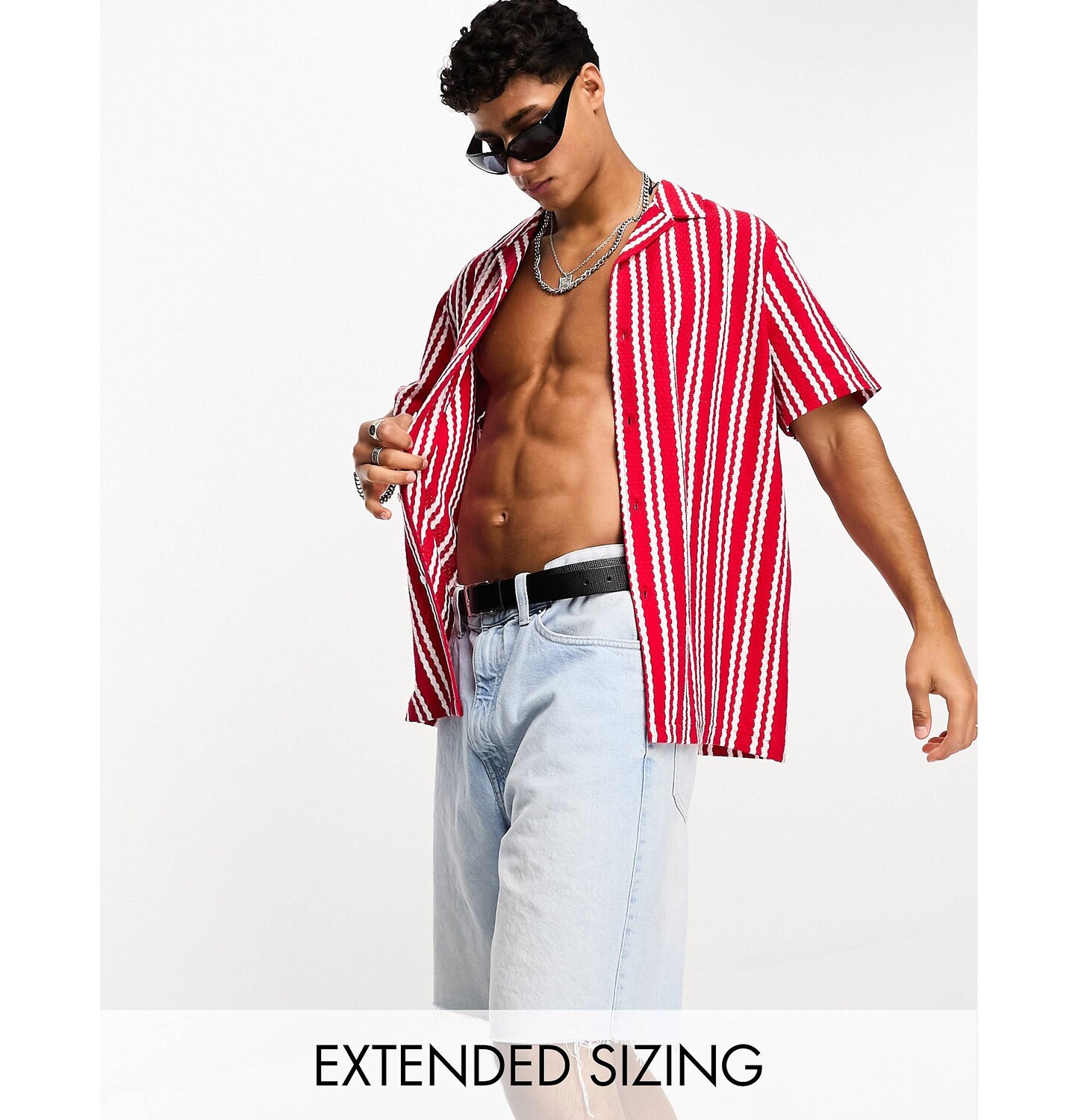 

Красная трикотажная рубашка с ремешком в полоску ASOS DESIGN