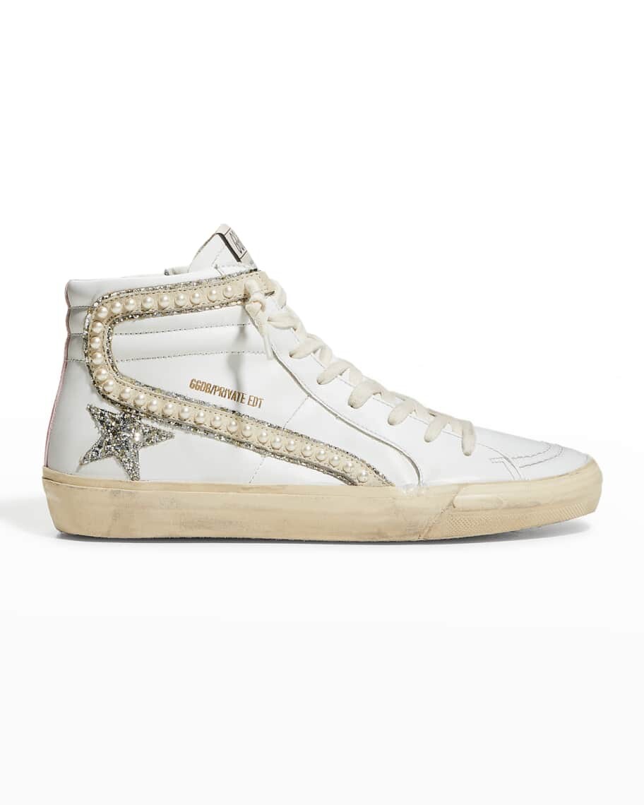 

Кроссовки Slide Mid-Top с блестками и жемчужными заклепками Golden Goose