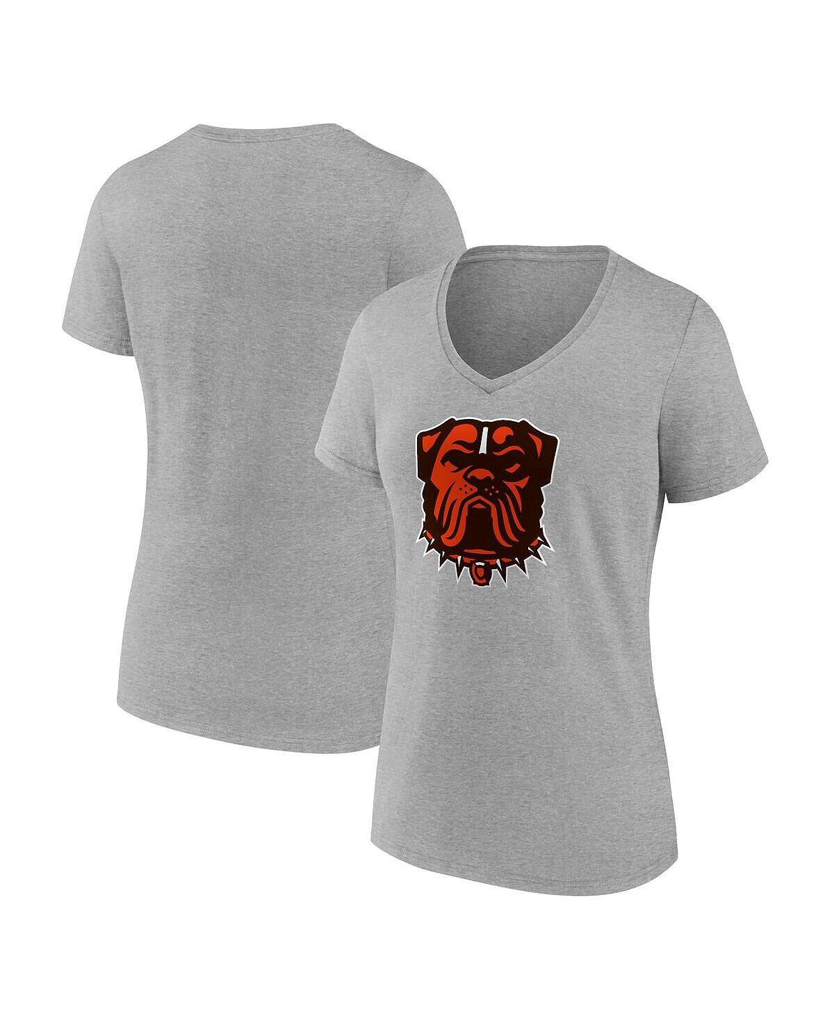 

Женская футболка с v-образным вырезом и логотипом Heather Charcoal Cleveland Browns Dawg Fanatics