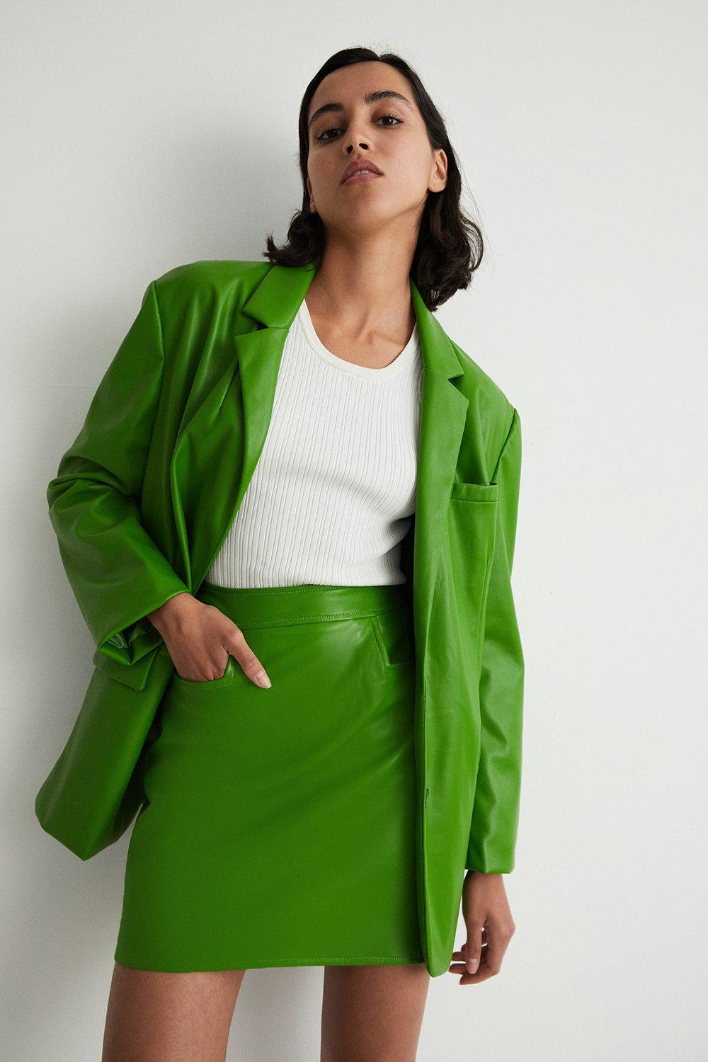 цена Большой пиджак из искусственной кожи Warehouse, зеленый