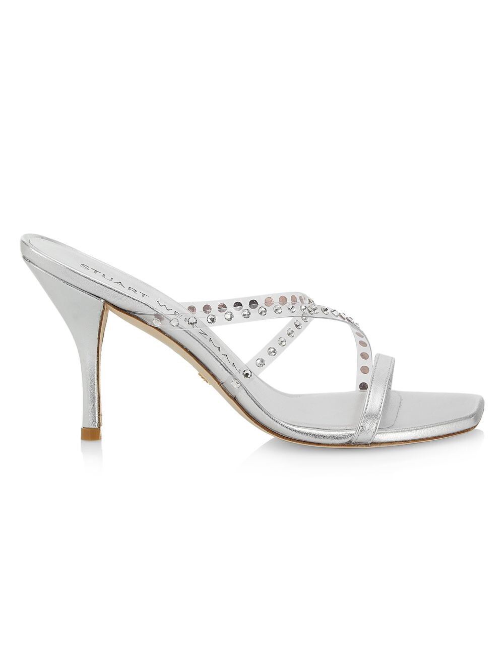 

Кожаные шлепанцы Strapeze 85MM с кристаллами Stuart Weitzman, серебряный