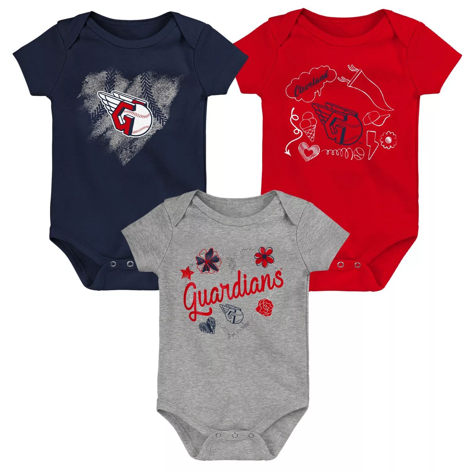 цена Комплект из 3 боди для новорожденных и младенцев темно-синего/красного/серого цвета Cleveland Guardians Outerstuff