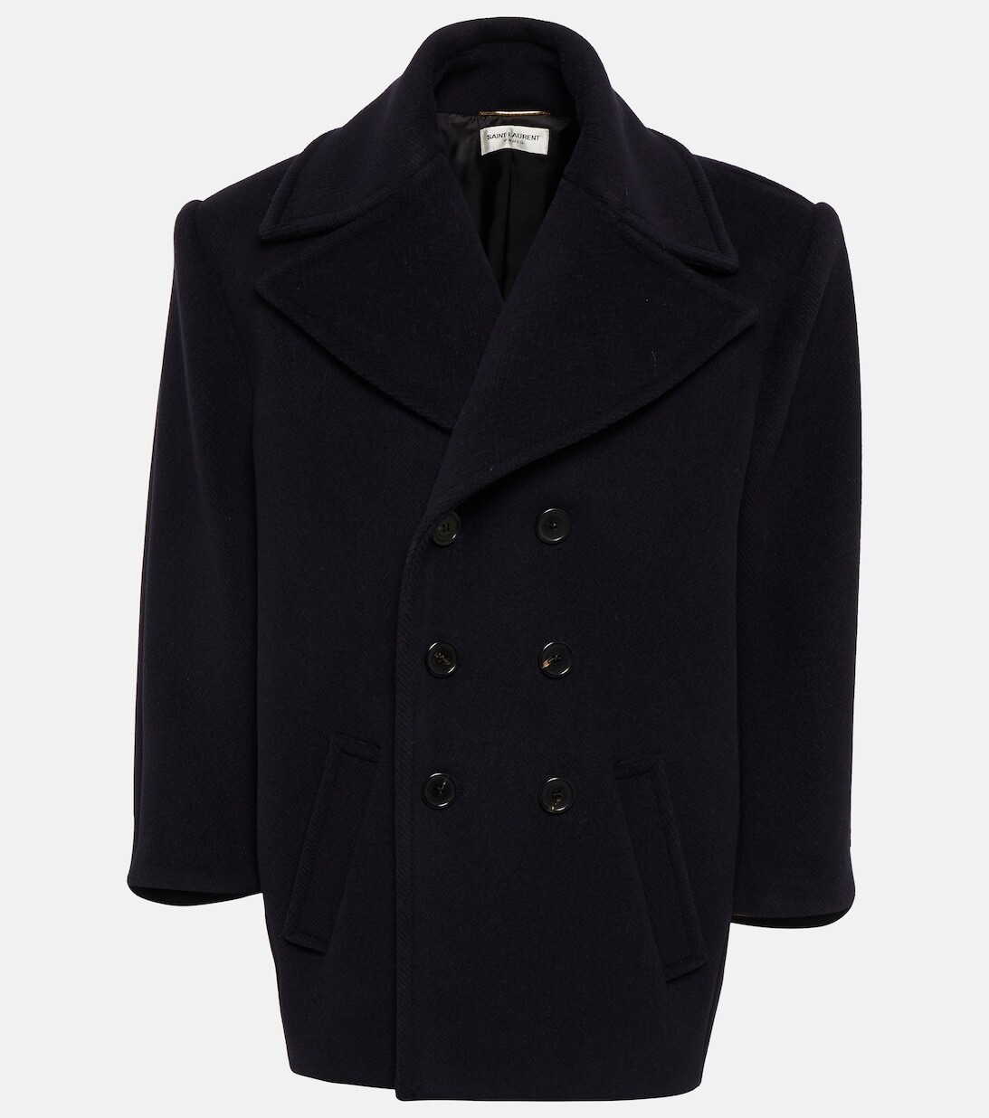 

Двубортное шерстяное пальто SAINT LAURENT, синий