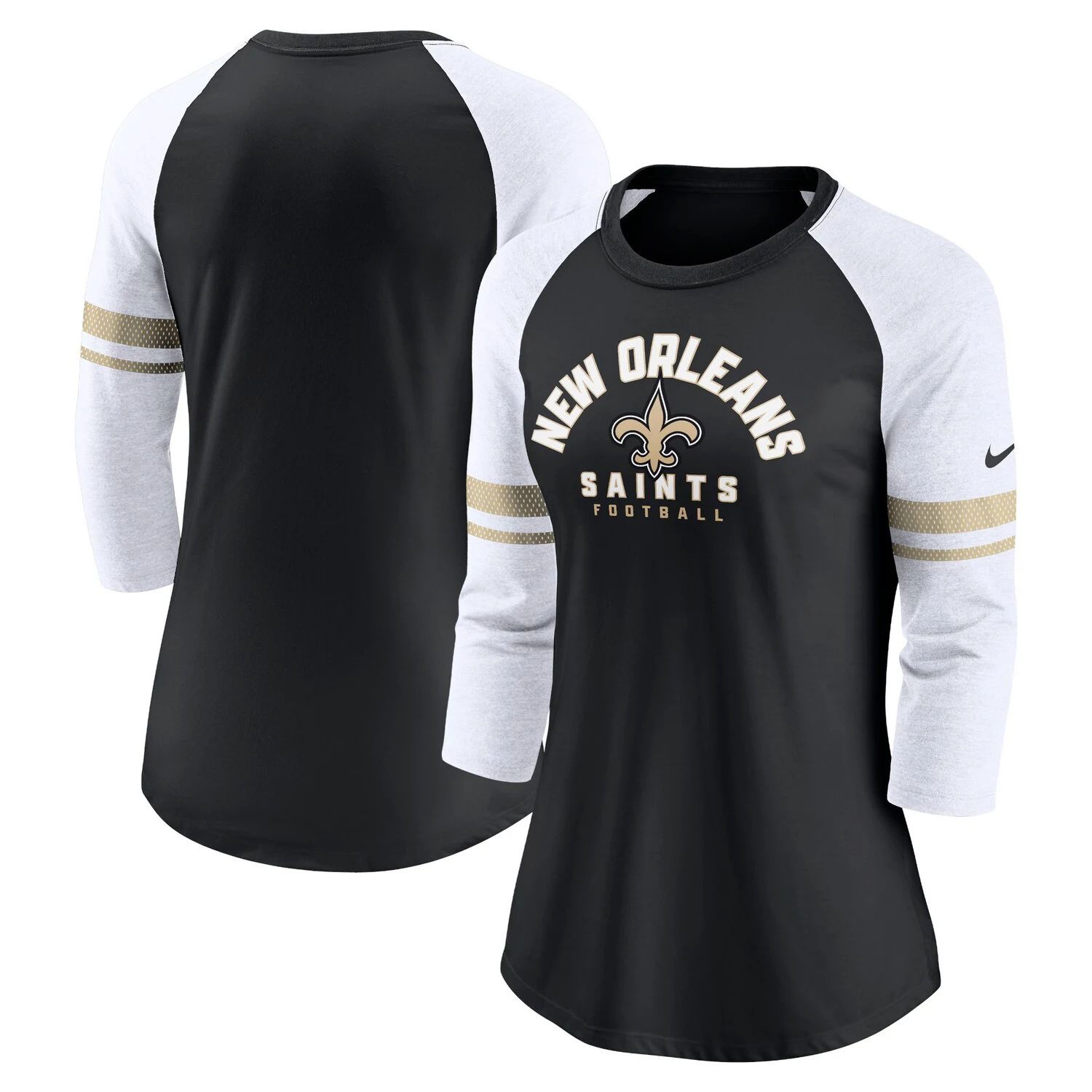 

Женская черная футболка реглан с рукавами 3/4 Nike New Orleans Saints Fashion Nike