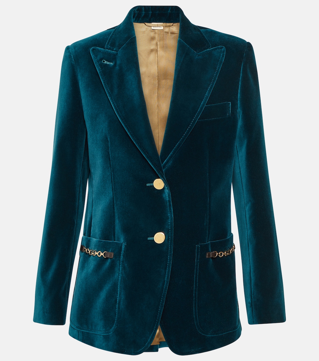 Украшенный бархатный пиджак Gucci, зеленый цена и фото