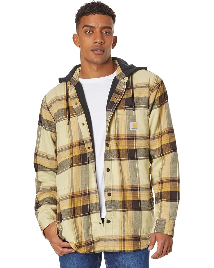 

Куртка Carhartt Rugged Flex Relaxed Fit Flannel Fleece Lined Hooded Shirt, цвет Dark Brown