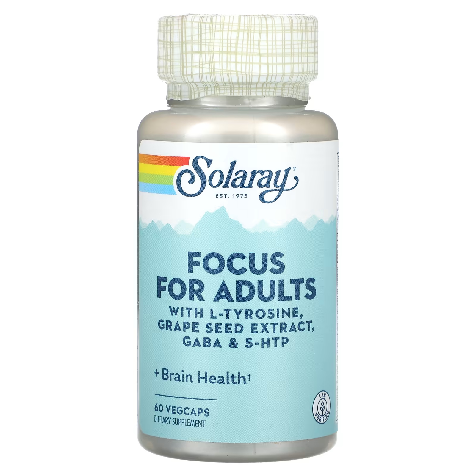 Solaray Focus для взрослых с L-тирозином, экстрактом виноградных косточек, Габа и 5-HTP, 60 растительных капсул