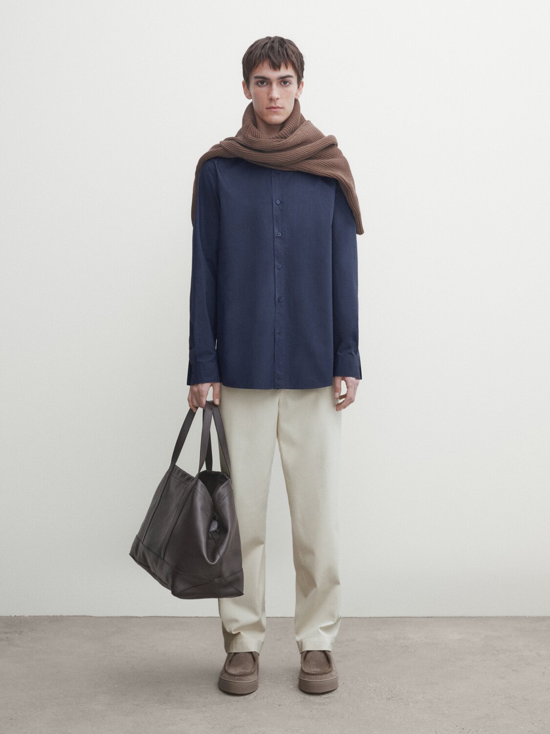 

Рубашка из поплина классического кроя Massimo Dutti, синий