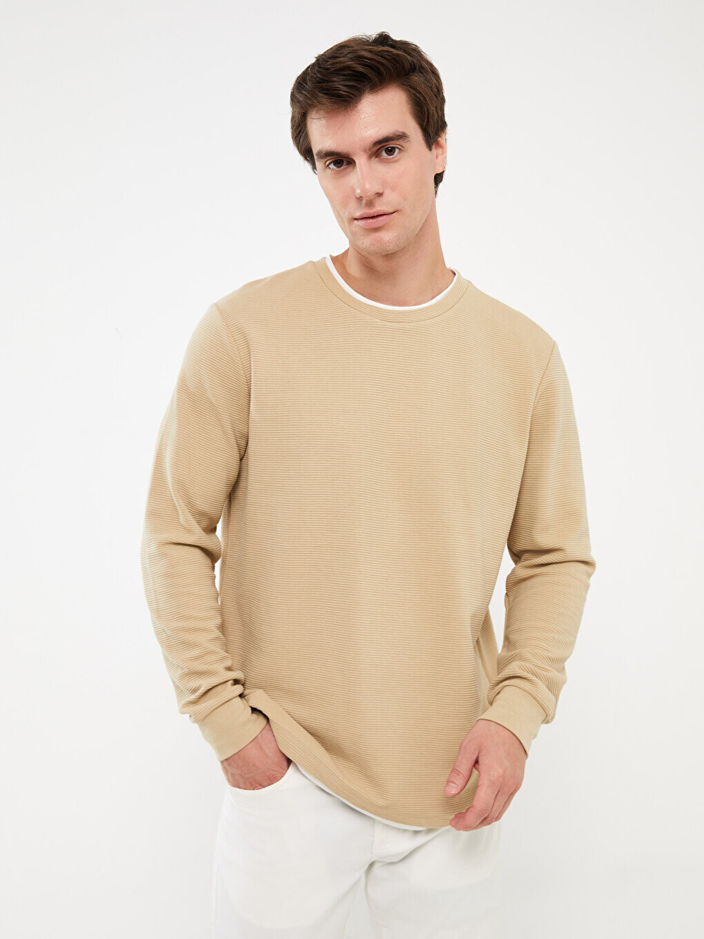 

Мужская толстовка с круглым вырезом и длинными рукавами LCW Casual, бежевый