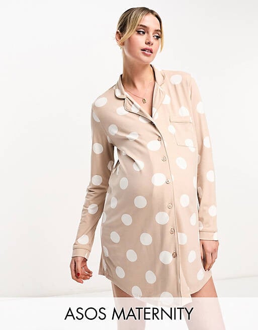 

Эксклюзивная бежевая рубашка для сна из вискозы ASOS DESIGN Maternity