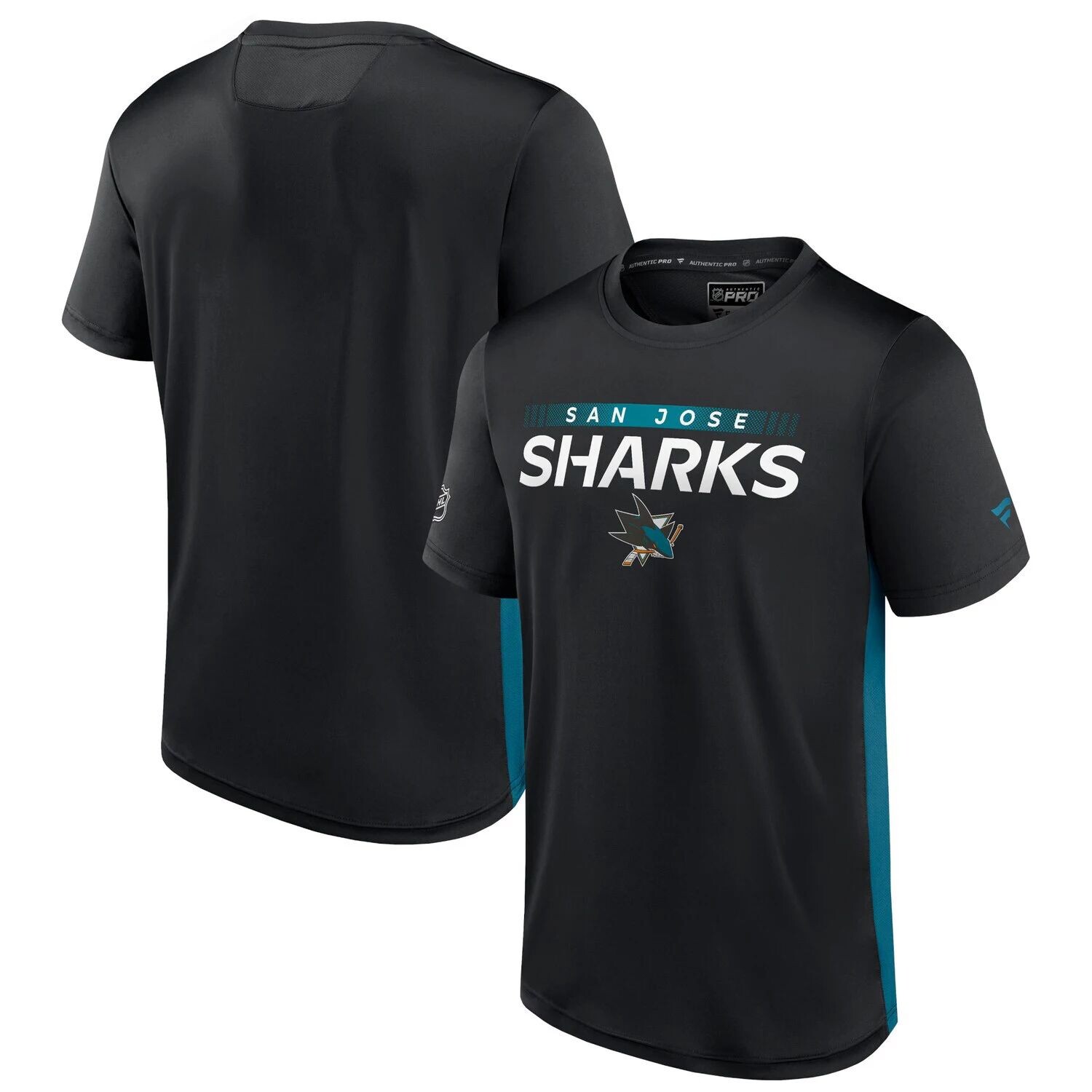 

Мужская футболка Fanatics черного/бирюзового цвета с логотипом San Jose Sharks Authentic Pro Rink Tech, Черный