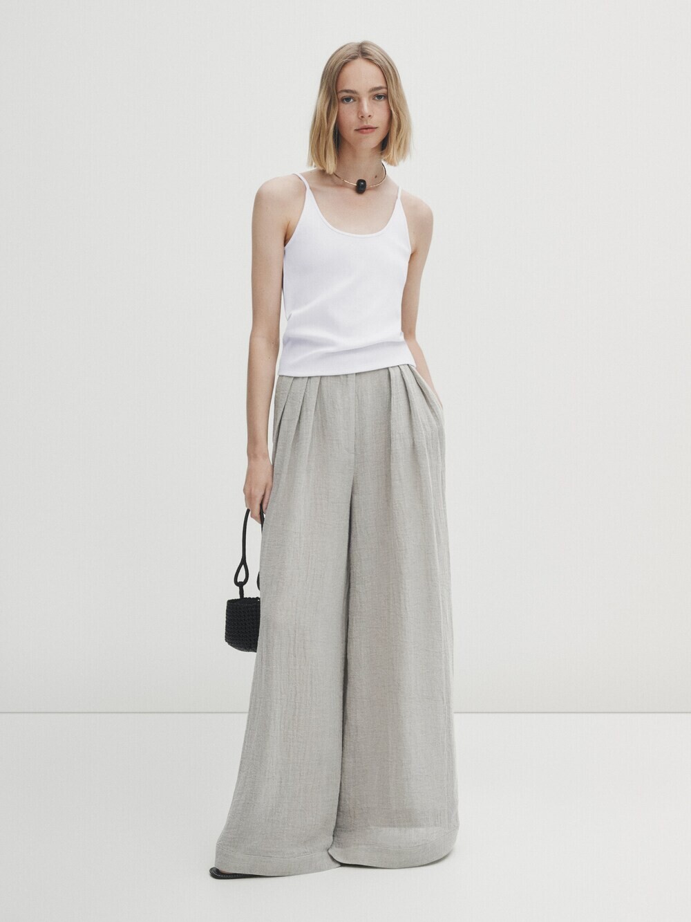 

Топ в рубчику на тонких лентах Massimo Dutti, кремовый