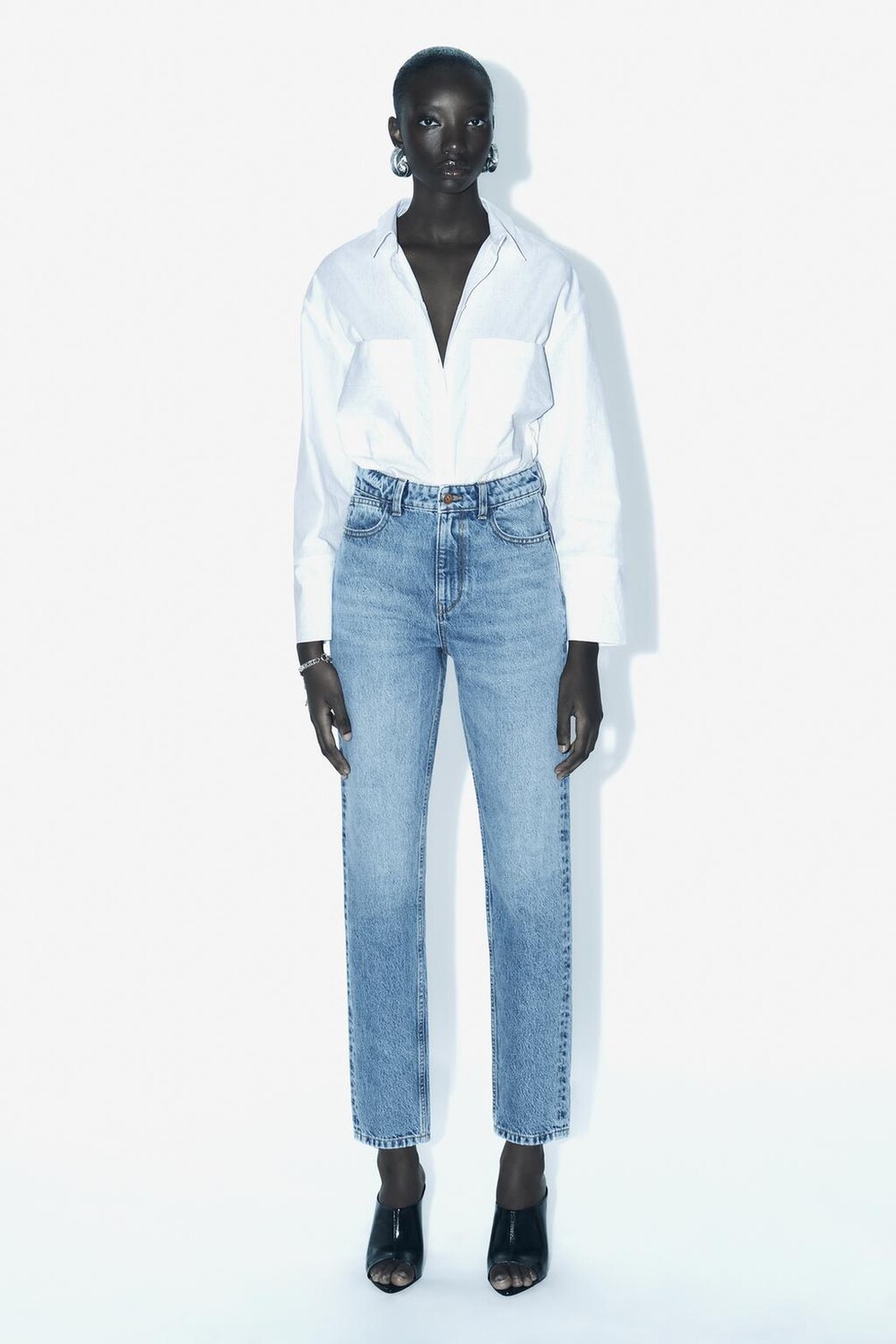 

Джинсы с высокой посадкой z1975 mom-fit ZARA, средне-синий