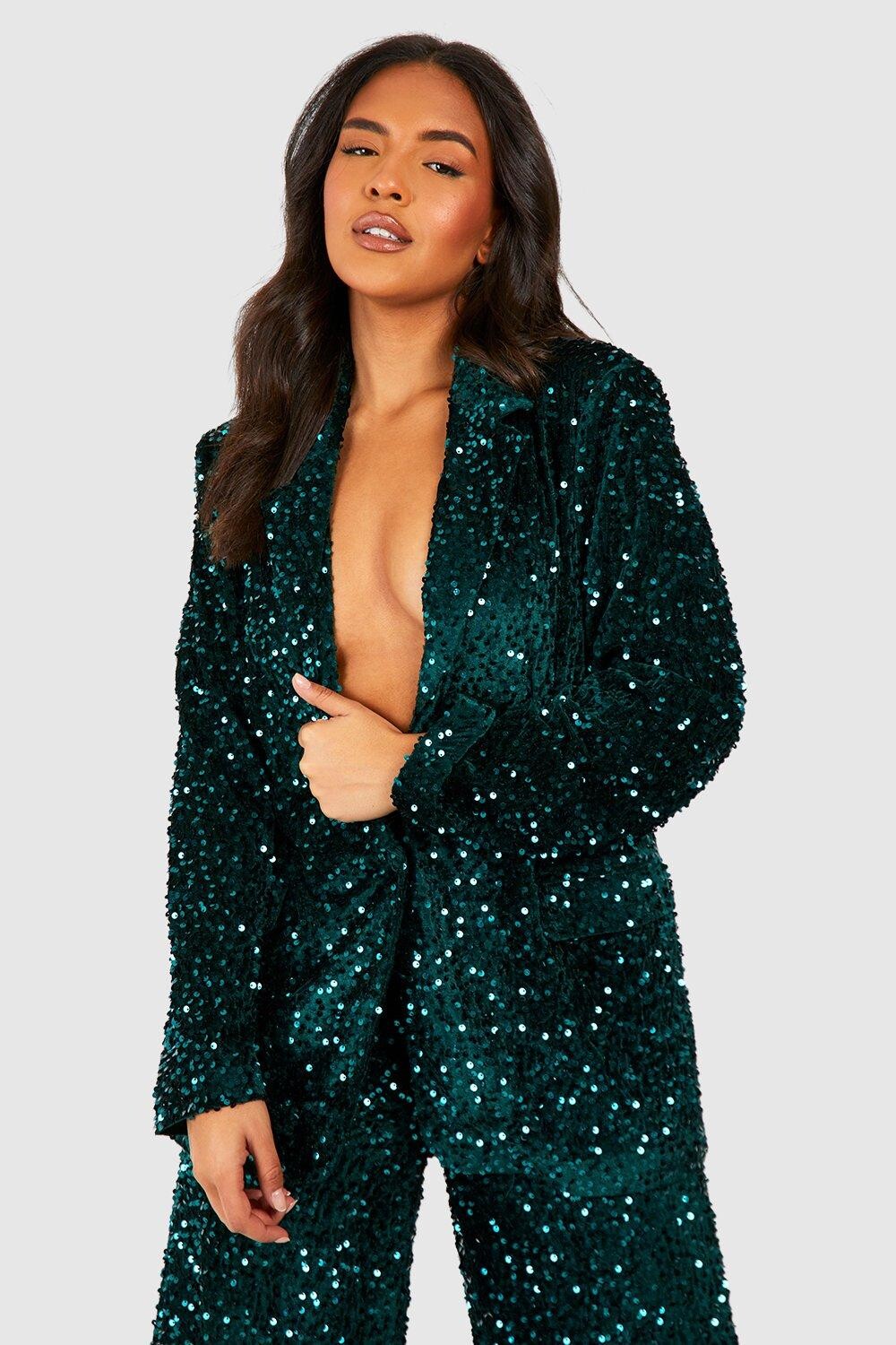 

Бархатные расклешенные брюки Plus с пайетками boohoo, зеленый