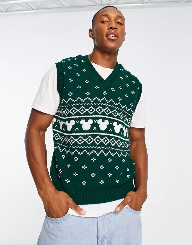 

Зеленая трикотажная майка Fair Isle с Микки ASOS