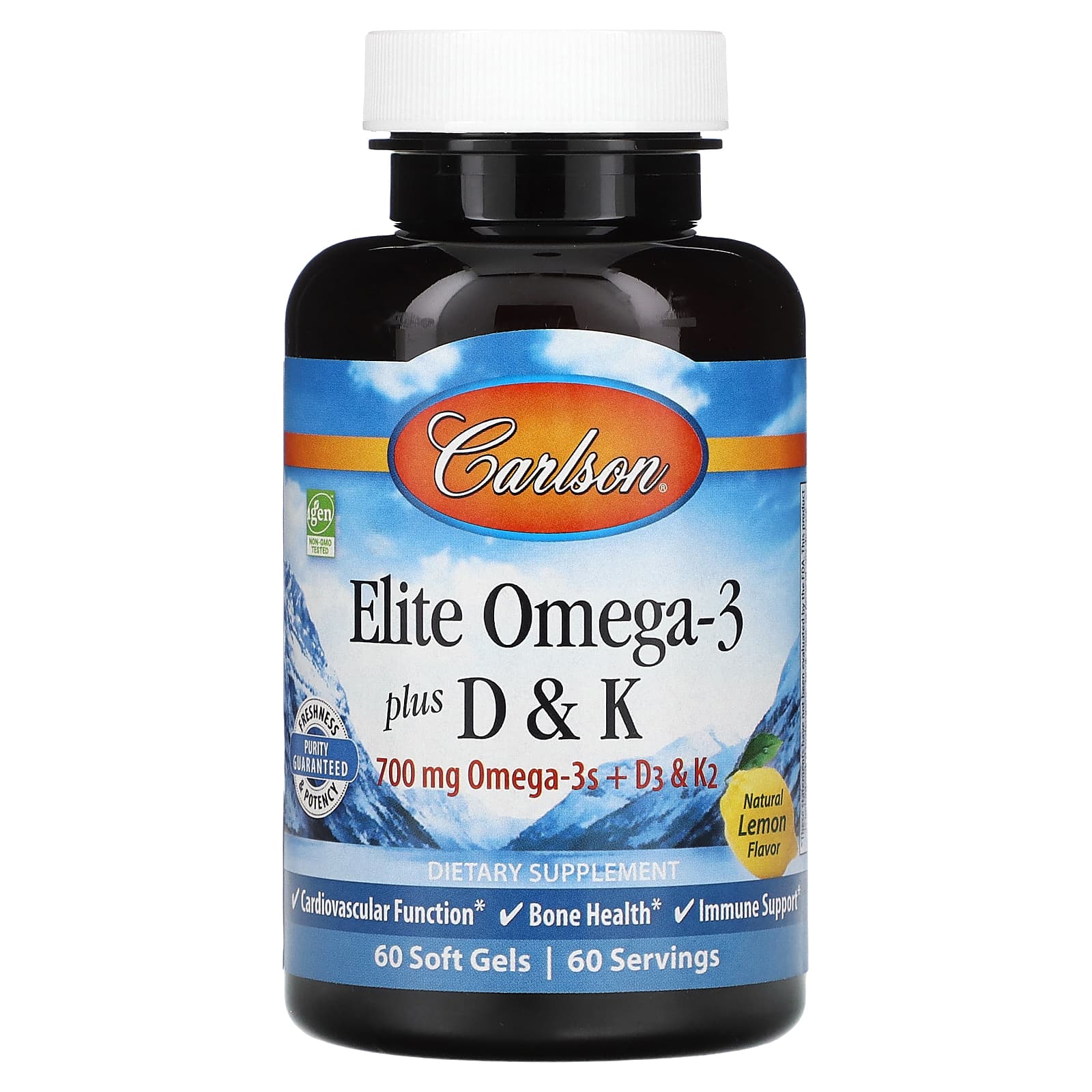 

Elite Omega-3 с витаминами D и K, натуральный вкус лимона, 60 мягких таблеток, Carlson