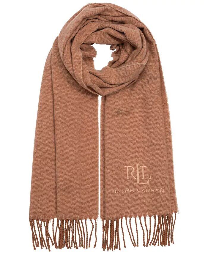 

Шерстяной кашемировый фирменный тканый шарф Lauren Ralph Lauren, коричневый