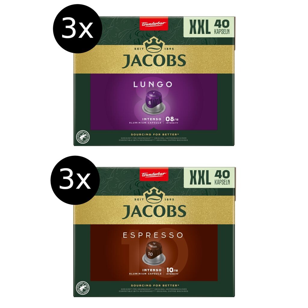 

JACOBS Lungo 8 + Espresso 10, совместимый с Nespresso* — упаковка 240 капсул XXL