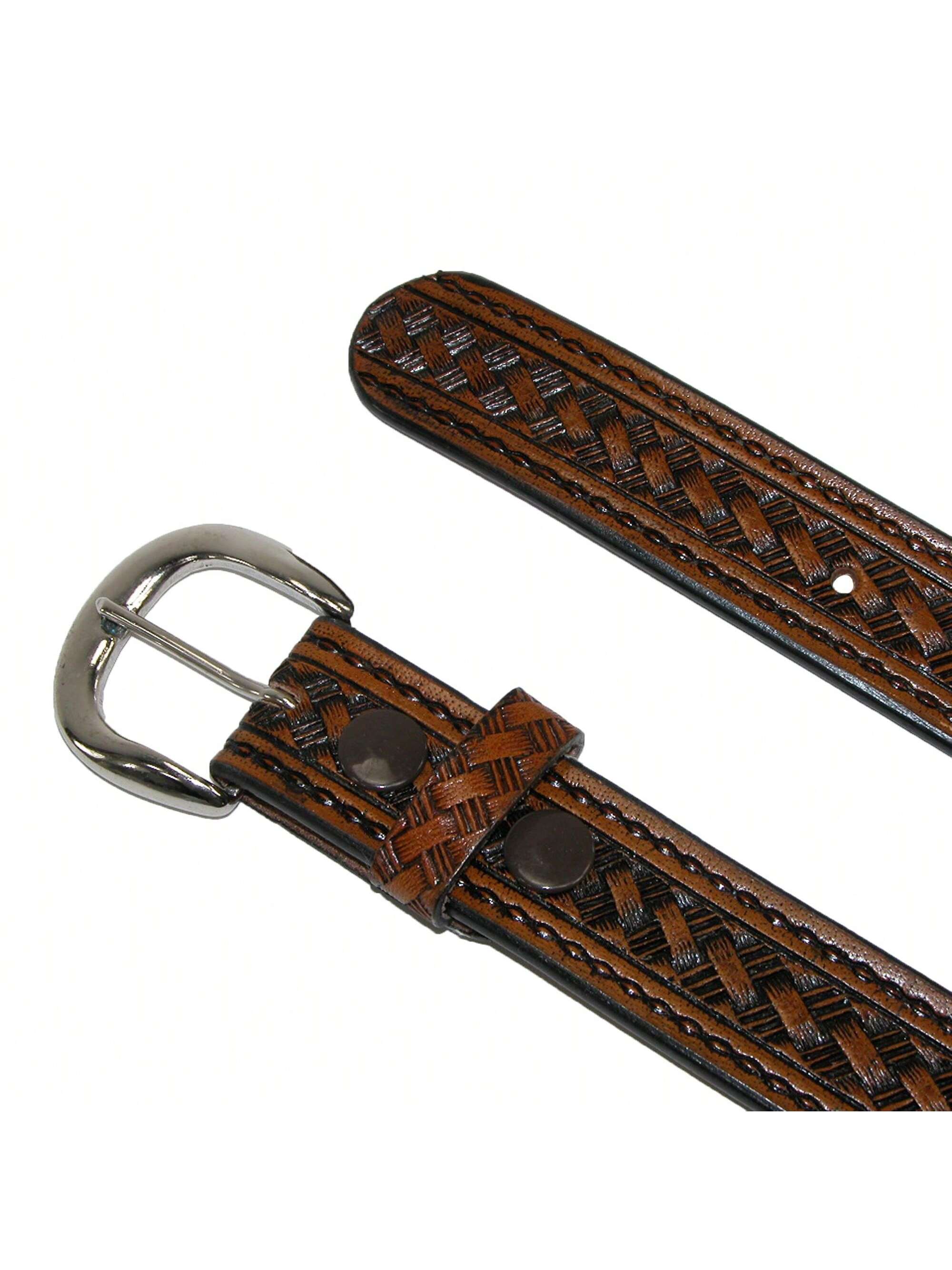 Мужской кожаный ремень CTM в стиле вестерн со съемной пряжкой, коричневый