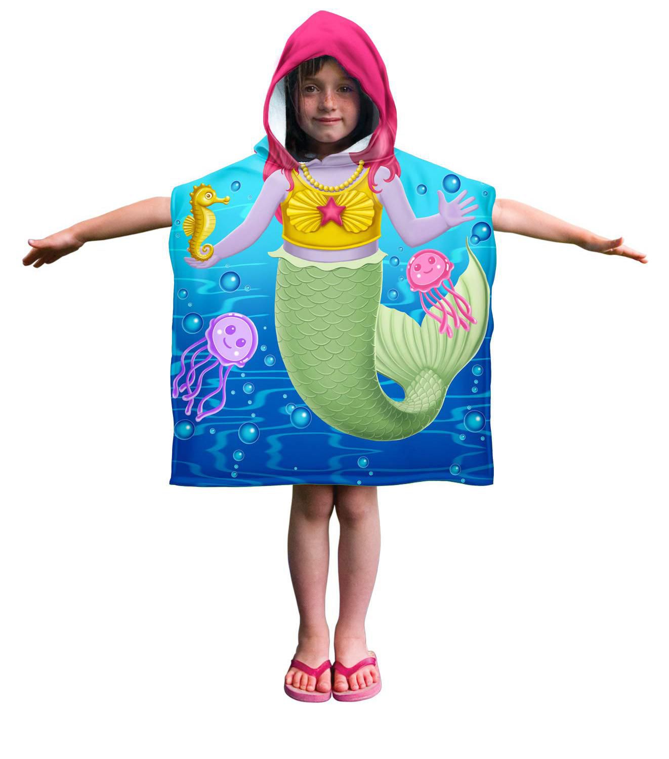 цена Пляжные полотенца с капюшоном для детей — дизайн «Русалочка и друзья»