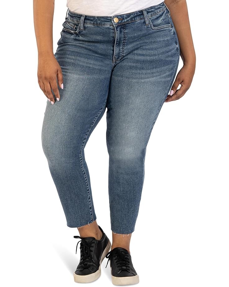 

Джинсы KUT from the Kloth Plus Size Reese High-Rise Fab Ab Ankle Straight Raw Hem in Reborn, цвет Reborn