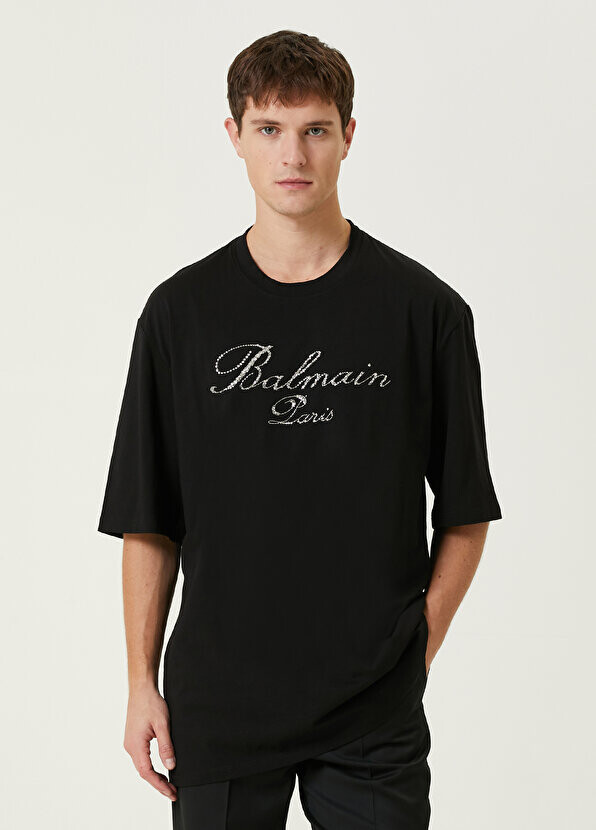 

Черная футболка с логотипом stone Balmain, Черный