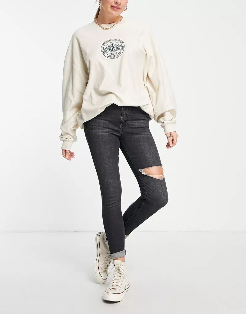 

Черные джинсы Topshop Jamie с прорезями на бедрах, Серый