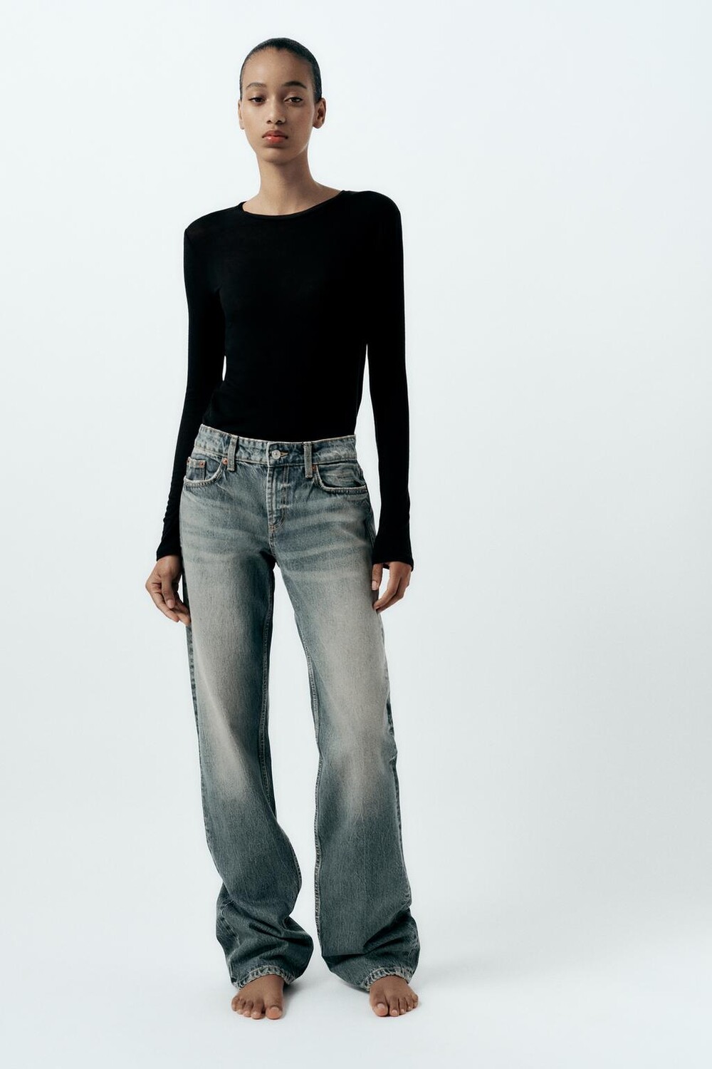 

Прямые джинсы trf с низкой посадкой ZARA, темно-синий
