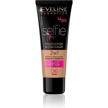 Eveline Cosmetics Selfie Time Покрывающая и увлажняющая основа и консилер 2-в-1 30 мл № 06 Медовый миндаль
