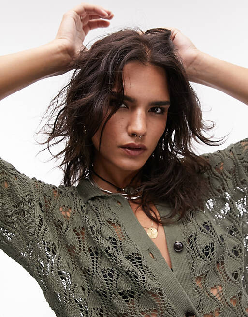 

Зеленая трикотажная рубашка с открытым воротником Topshop
