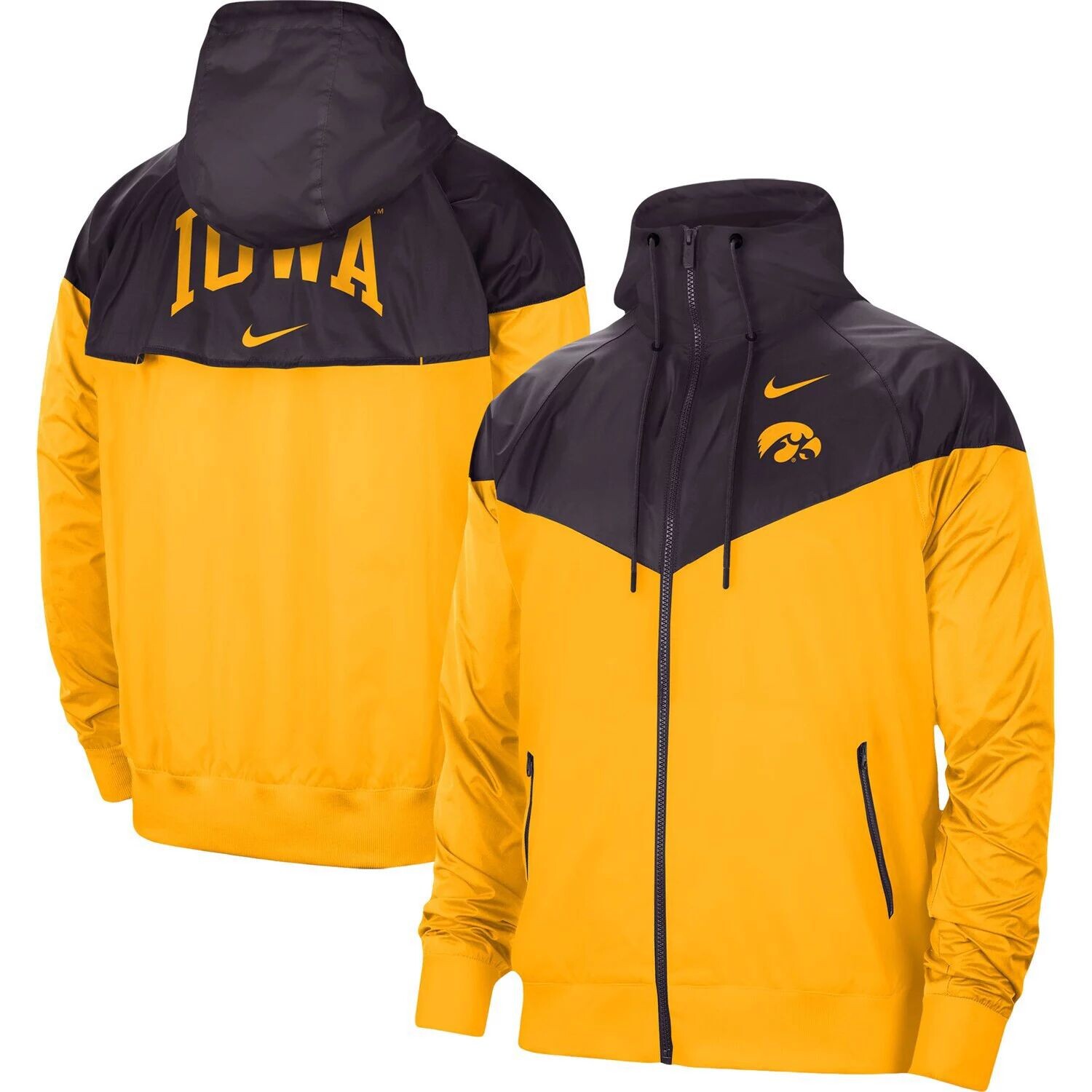 

Мужская темно-серая/золотая куртка Iowa Hawkeyes Windrunner с молнией во всю длину реглан Nike