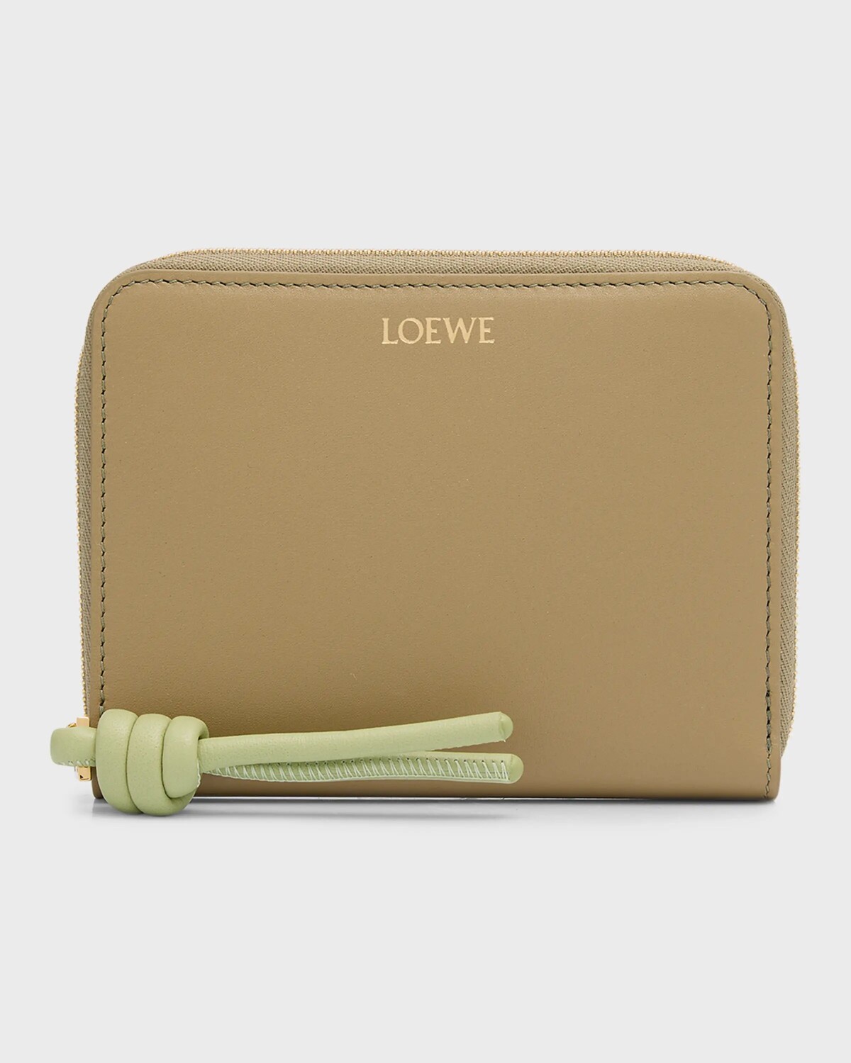 

Компактный кошелек Knot из блестящей кожи на молнии Loewe, цвет Clay Green/Lime Green
