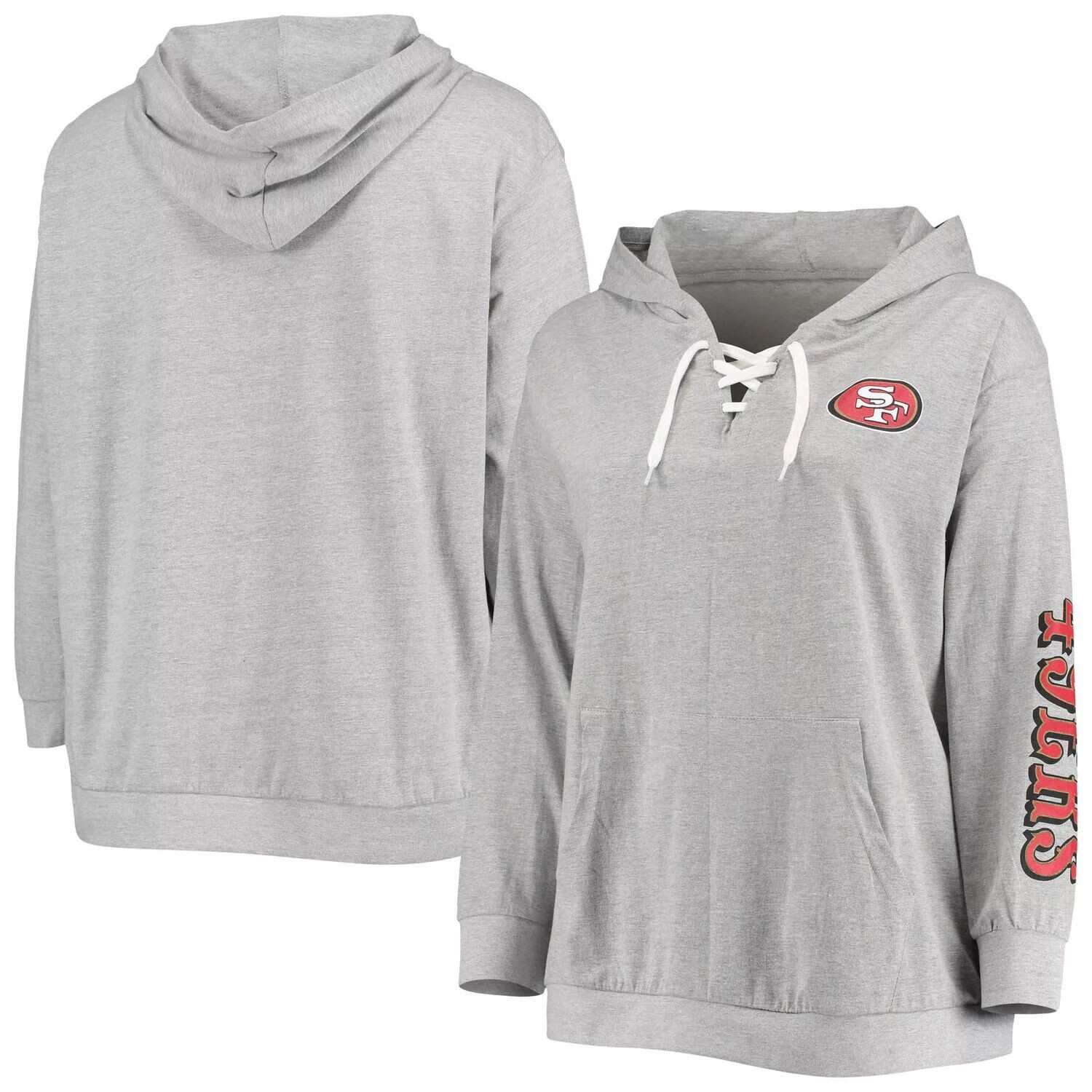 

Женская толстовка с капюшоном Fanatics серого цвета с принтом San Francisco 49ers на шнуровке Fanatics