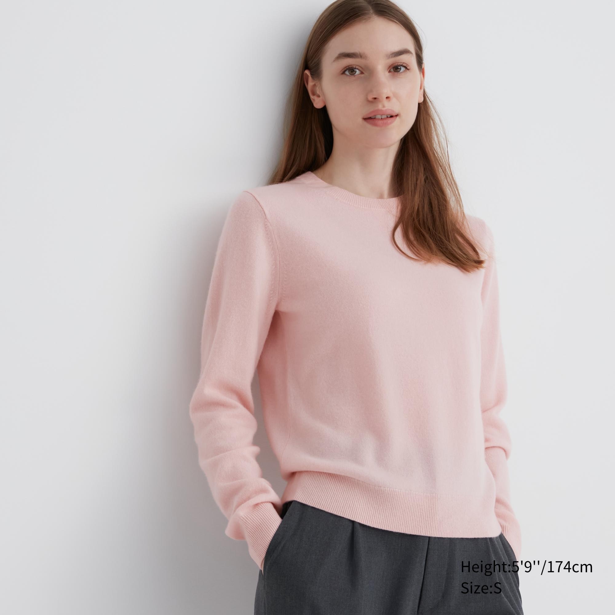 

Свитер Uniqlo женский из кашемира с круглым вырезом, розовый