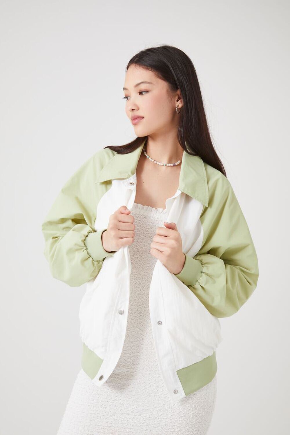 

Бомбер с цветными блоками Forever 21, оливковый, Зеленый