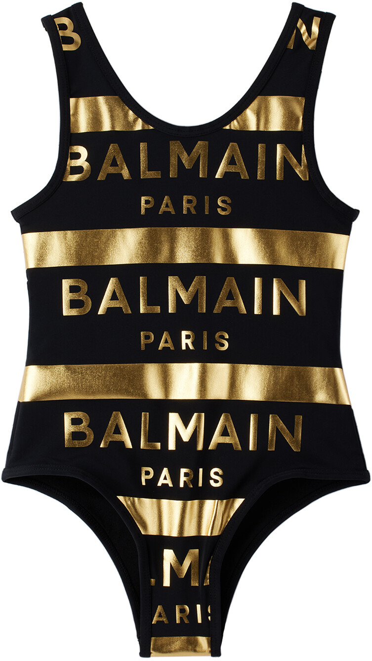 

Balmain Kids Цельный купальник черного цвета в полоску